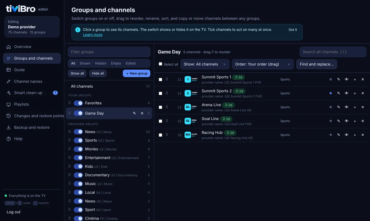 Groups and channels