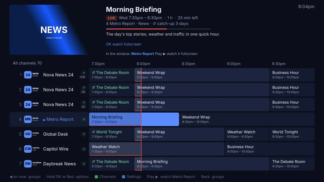 The guide with a live preview