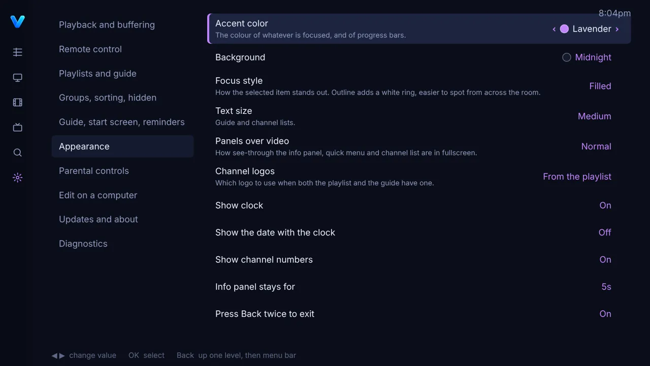 Appearance settings